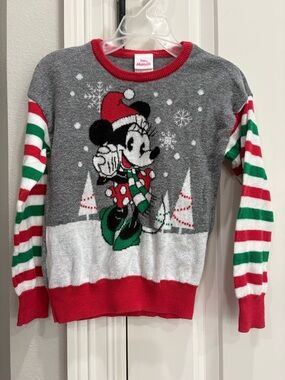 Disney Junior Minnie Mouse Christmas sweater 4T GUC Slight pilling on gray